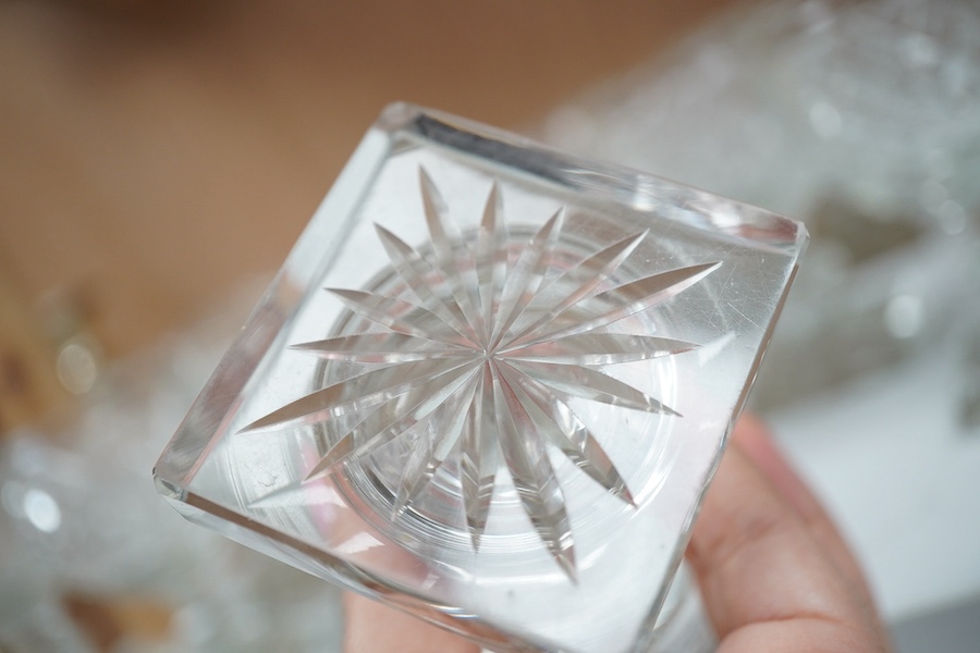 A set of twelve Voneche glass square based wine glasses, 12cm high